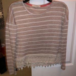 Striped Lace Crop Sweater Top